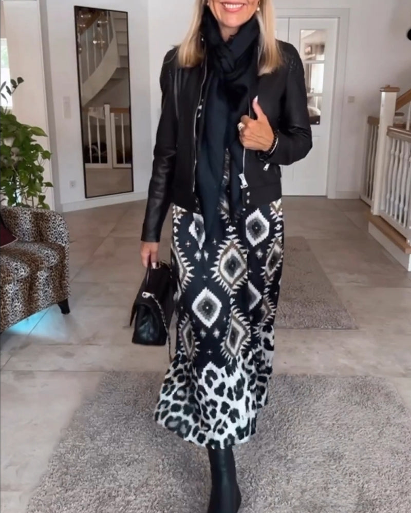 Frederique™ | Robe Longue à Manches avec Motif Géométrique