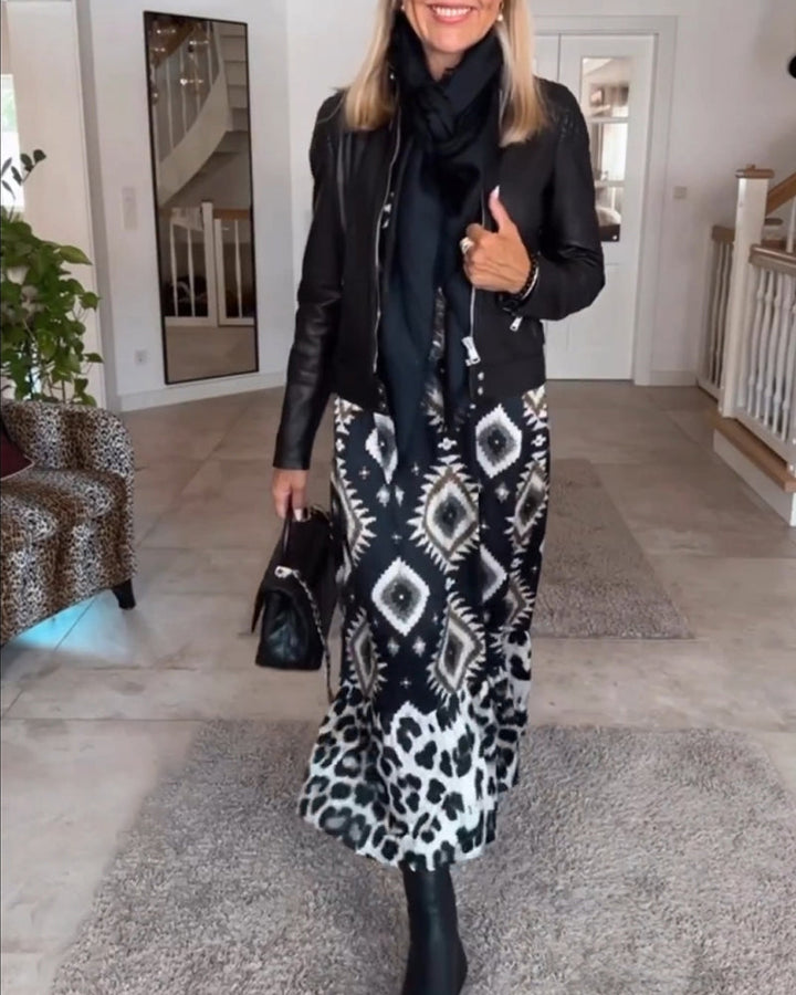 Frederique™ | Robe Longue à Manches avec Motif Géométrique