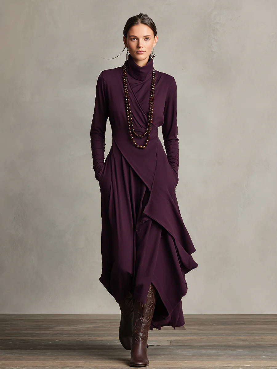 Robe Maxi Asymétrique Plissée en Coton Boho Violet pour Femmes MDA2055J9I