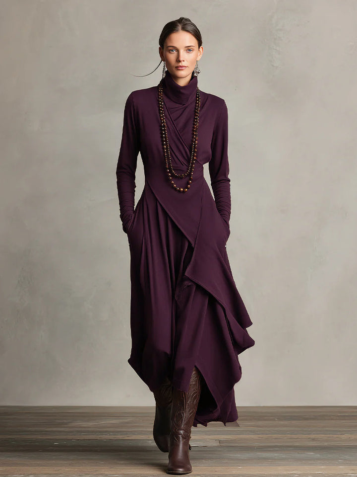Robe Maxi Asymétrique Plissée en Coton Boho Violet pour Femmes MDA2055J9I