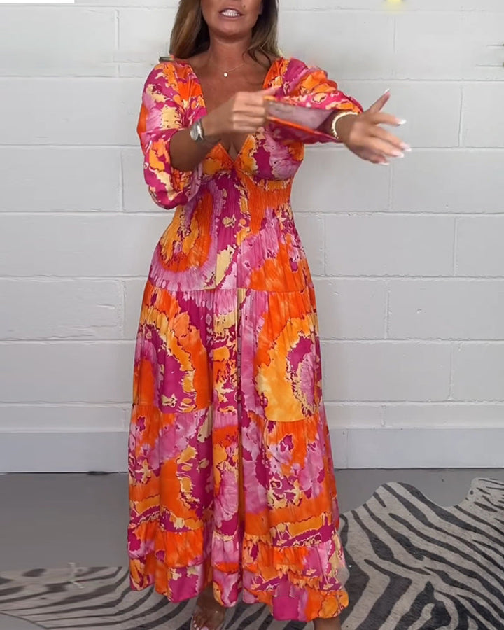 Élodie™ | Robe Maxi Colorée avec Décolleté en V Profond