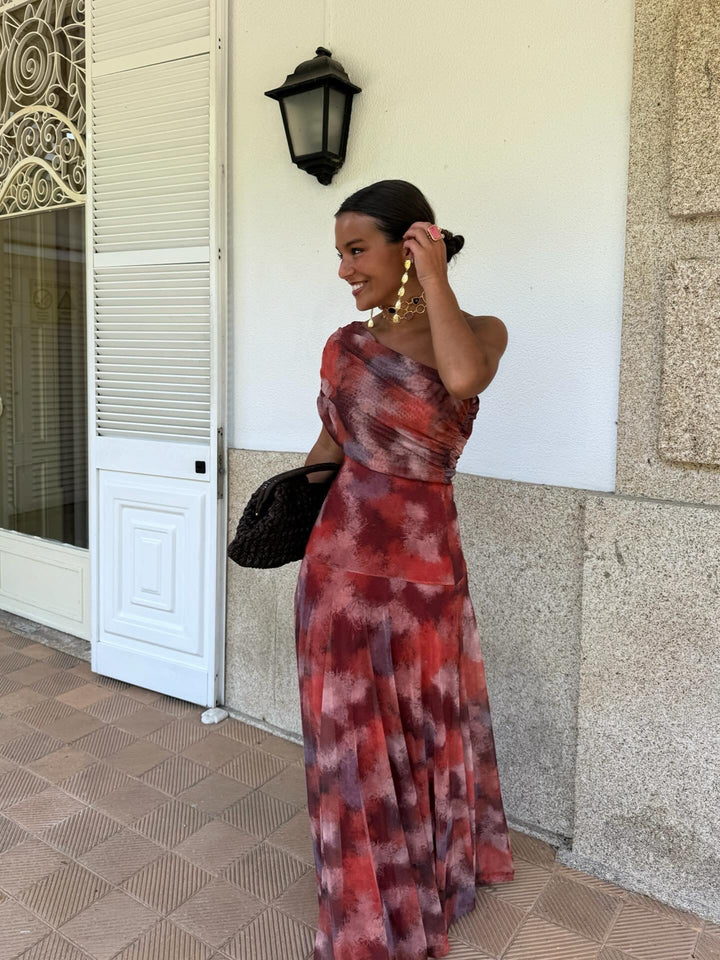 Aleida│Robe Longue Aquarelle à Épaules Dégagées