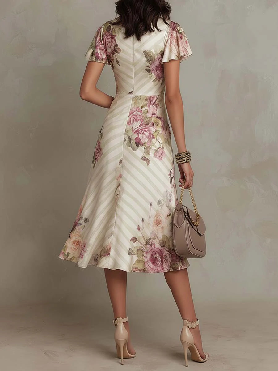 Alba - Robe midi en satin floral élégant rétro