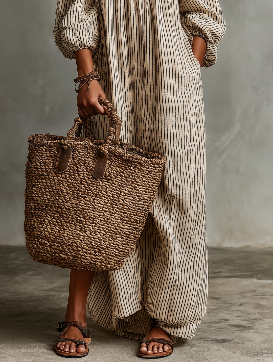 Robe Maxi à Manches Longues en Mélange Coton-Lin pour Femmes, Style Vacances, Épaules Dénudées MDZ0481B5Y