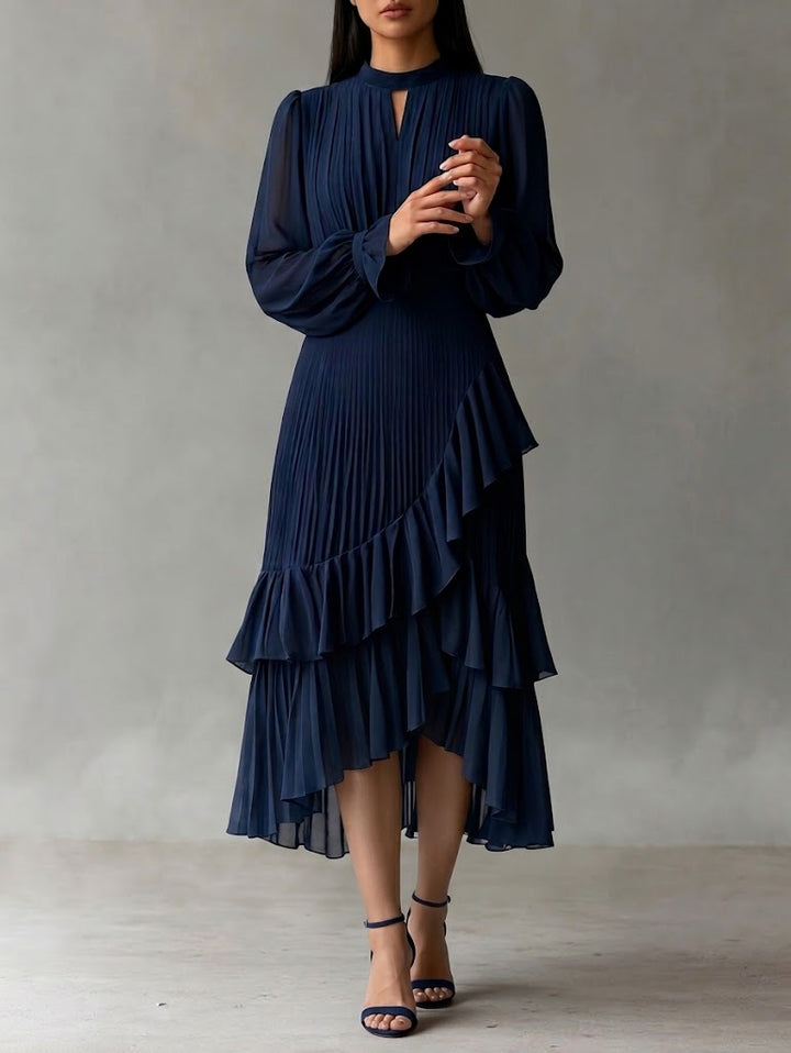 Robe midi plissée élégante avec volants
