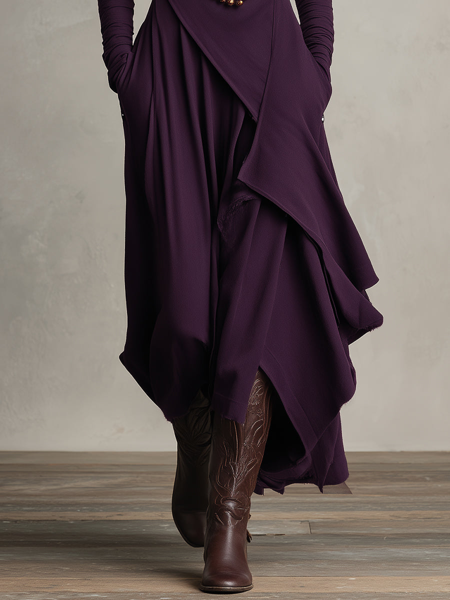 Robe Maxi Asymétrique Plissée en Coton Boho Violet pour Femmes MDA2055J9I
