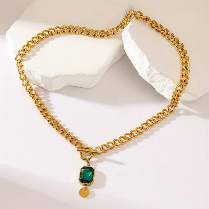 Collier Pendentif Émeraude Chaîne Épaisse