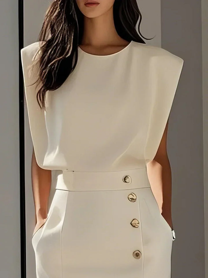 Malene™ | Robe midi unie avec fente à boutons et décolleté arrondi