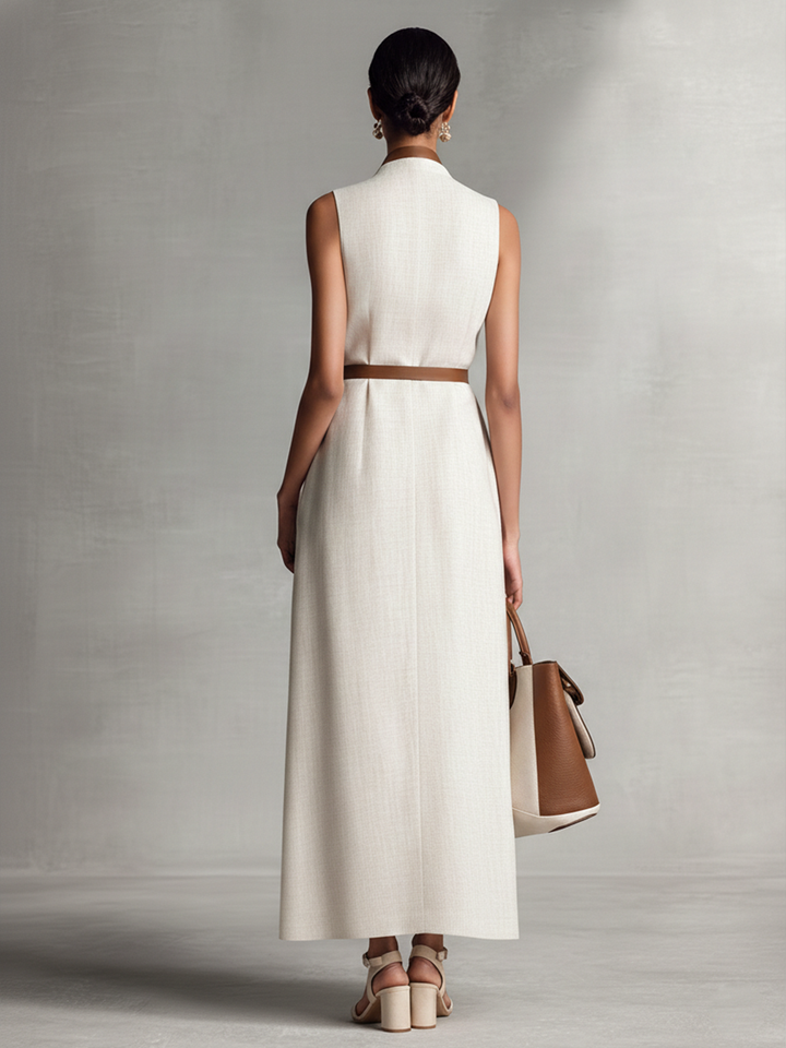 Robe Maxi en Coton Lin à Bretelles Sans Manches pour Femmes MDZ1153B7BA