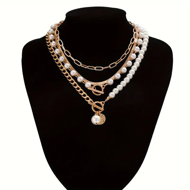 Collier Vintage en perles et chaînes en or