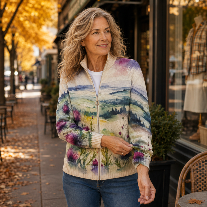 Zelda - Fleur de Chardon Écossaise - Cardigan à Zip