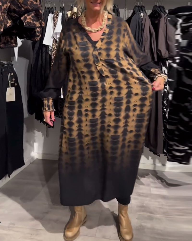 Lisette™ | Robe à décolleté en V et manches longues avec dégradé de couleurs