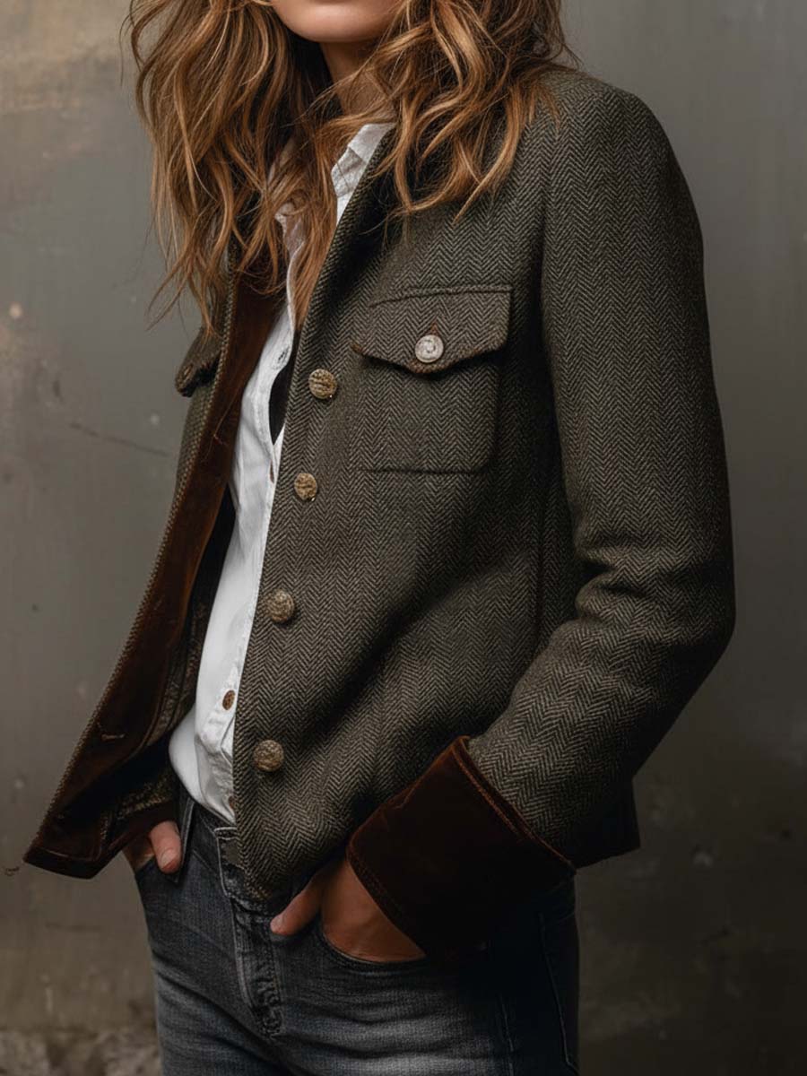 Dolores - Blazer en Sergé avec Bordure Contrastante