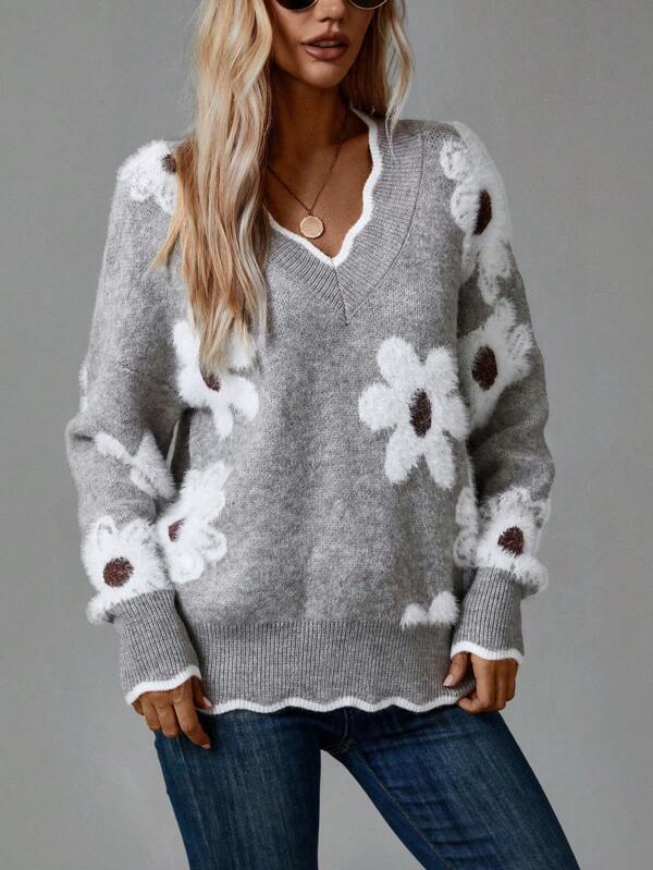Belinha - Blouse élégante avec décolleté en V et motif floral