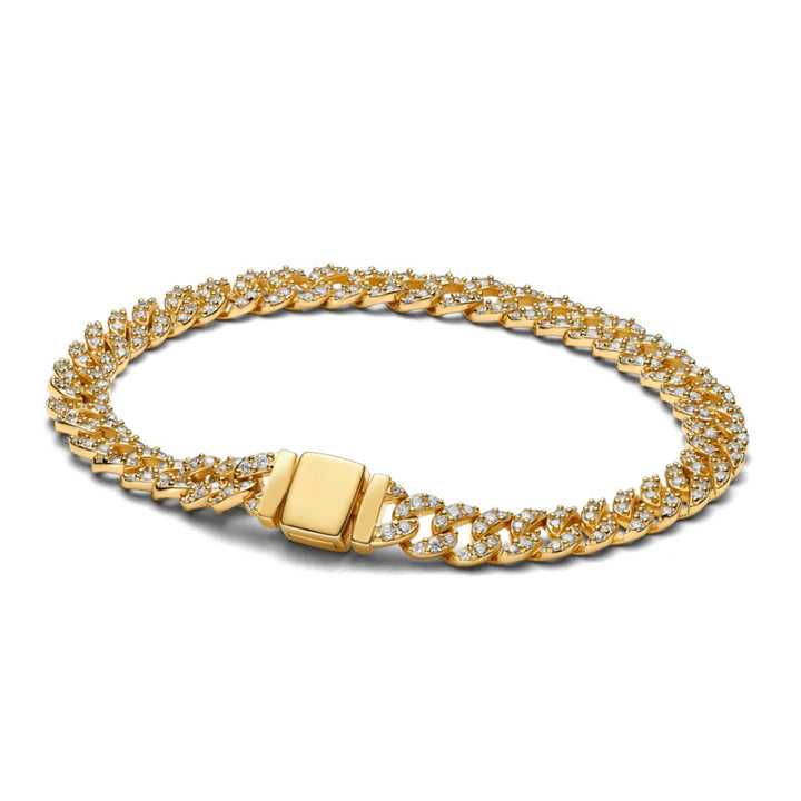 Bracelet cubain intemporel en or avec pavé