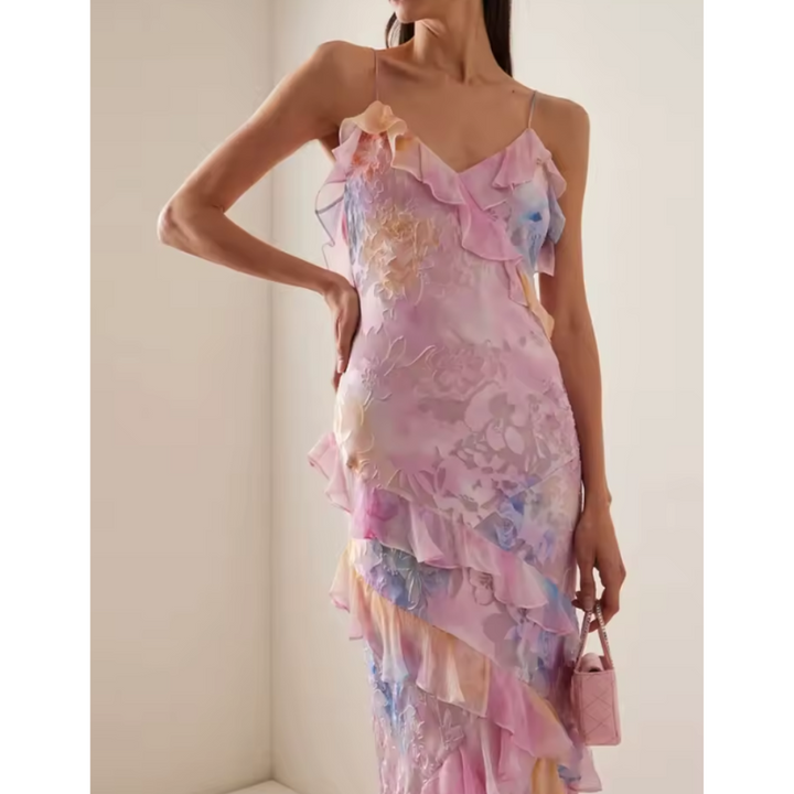 Robe Sans Manches Florale avec Volants
