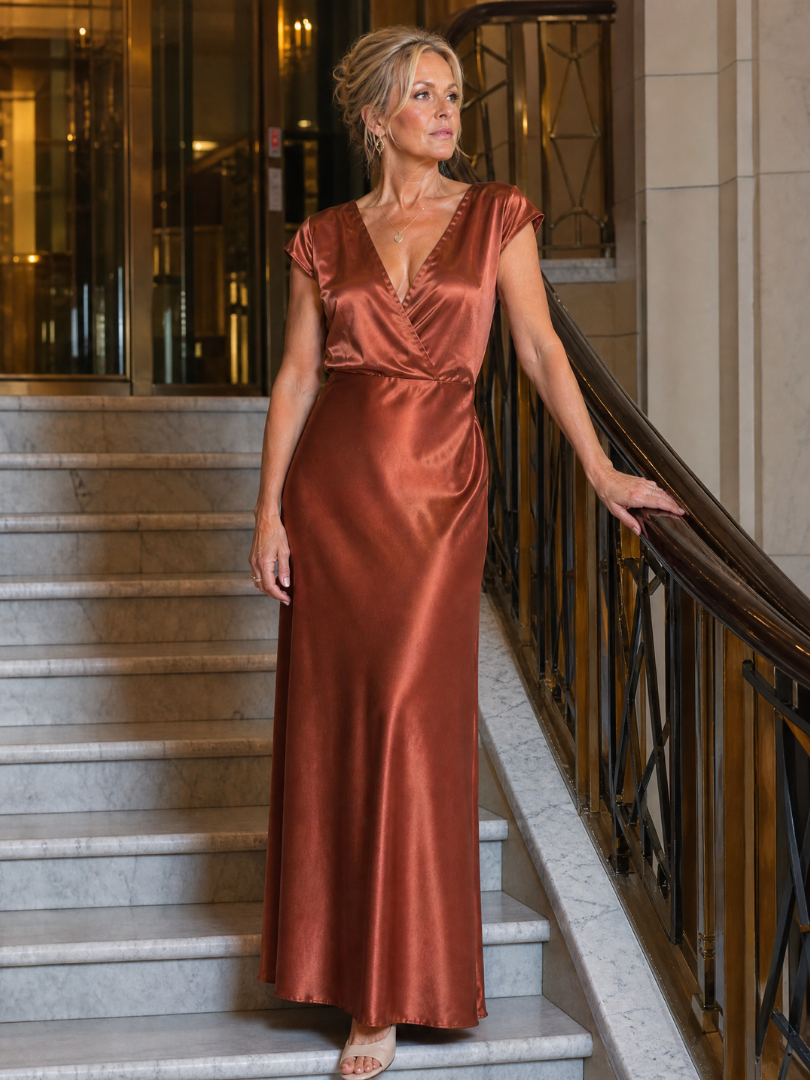 Samouse | Robe Maxi à Manches Courtes et Corps Croisé