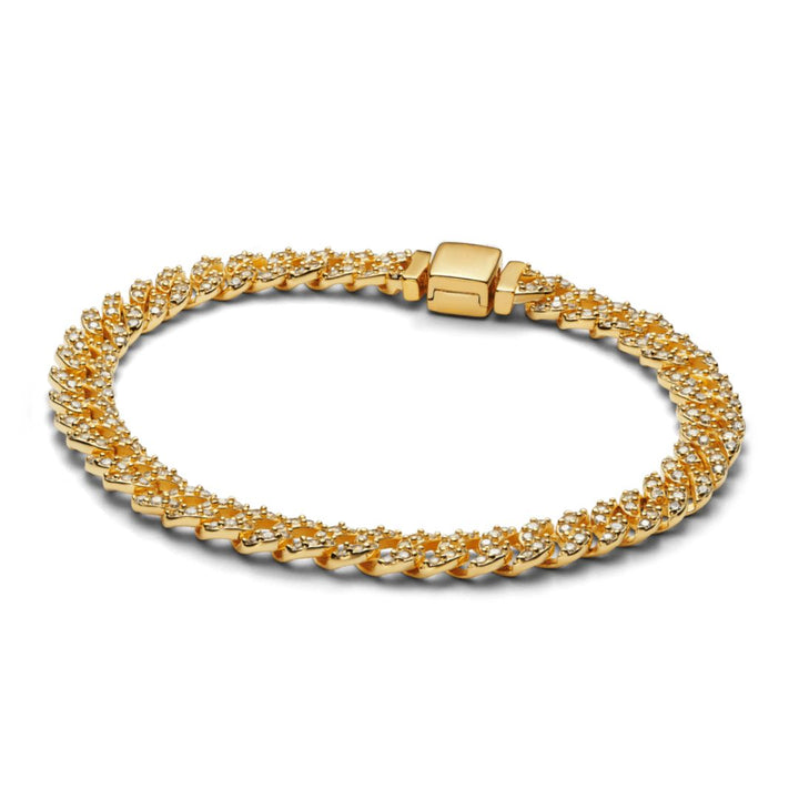 Bracelet cubain intemporel en or avec pavé