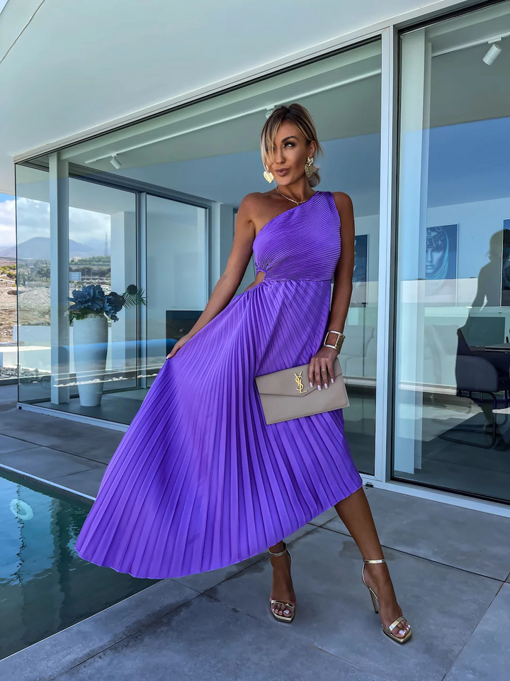 ELLA | Robe midi avec plis et une épaule