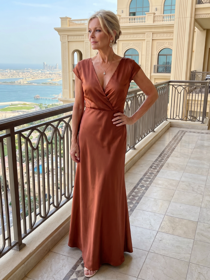 Samouse | Robe Maxi à Manches Courtes et Corps Croisé