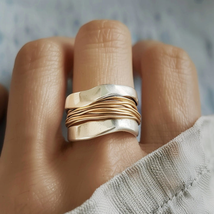 Intrecciato - Bague en argent avec fil d’or