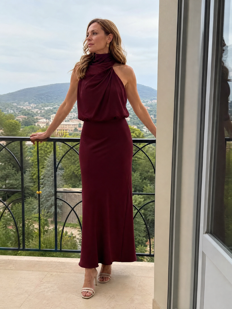 Nopal | Robe Midi Sans Manches à Col Drapé