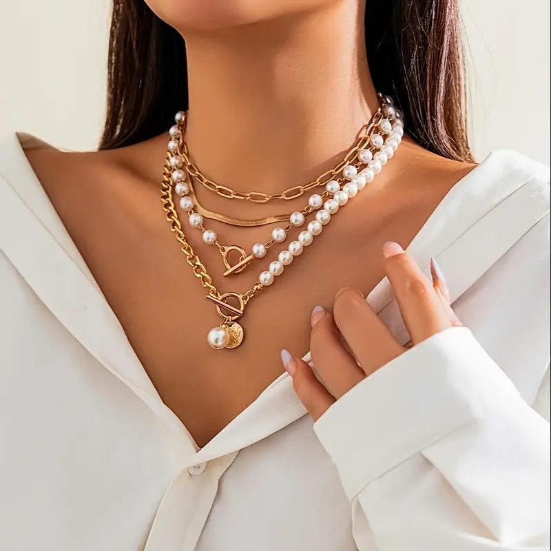 Collier Vintage en perles et chaînes en or