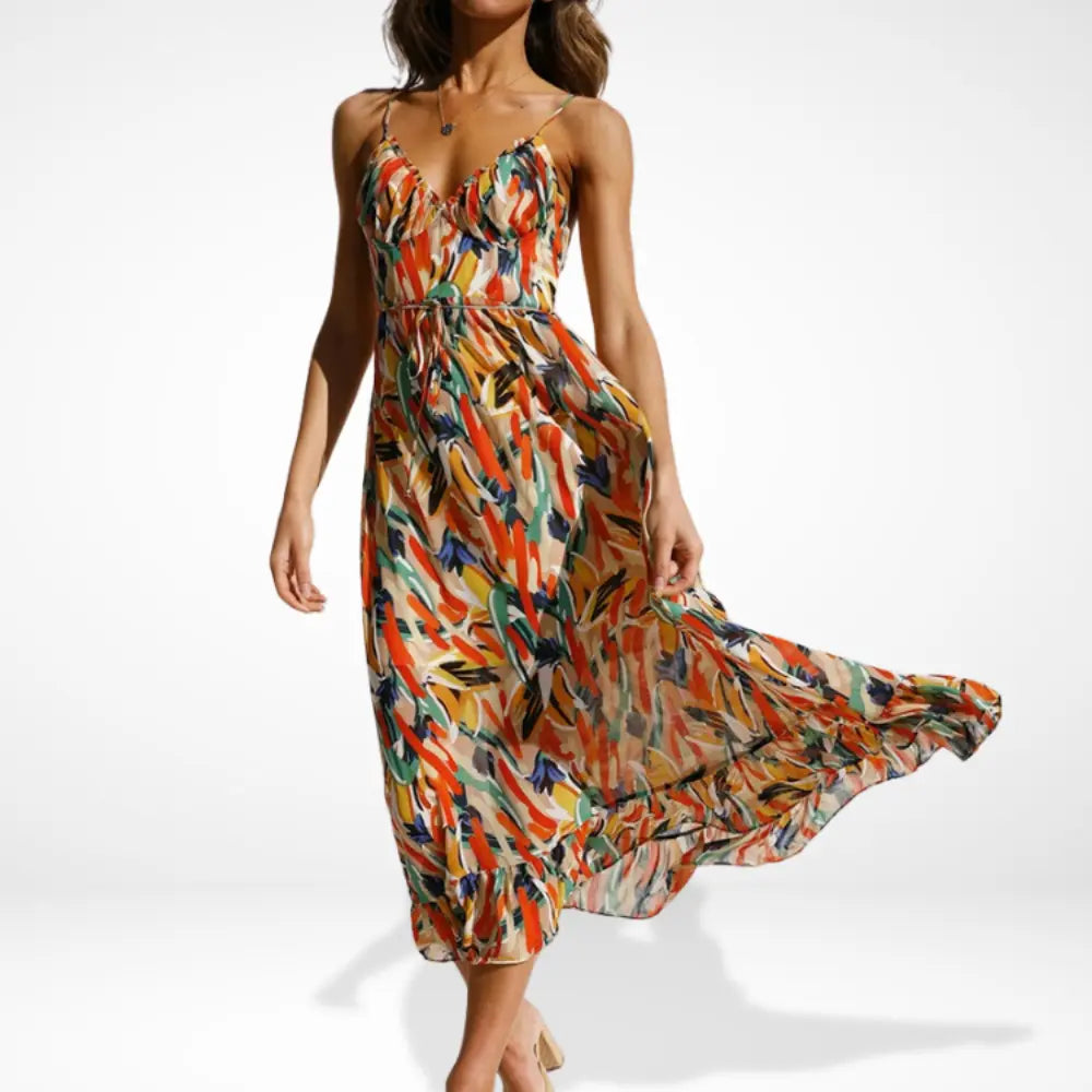 Yamy | Robe midi imprimée avec bretelles spaghetti