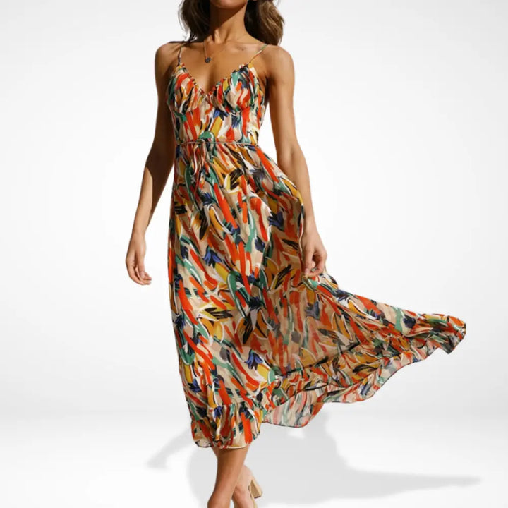 Yamy | Robe midi imprimée avec bretelles spaghetti