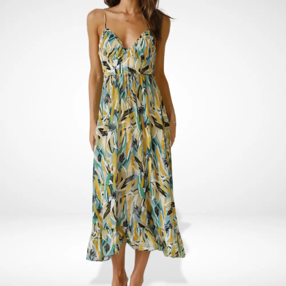 Yamy | Robe midi imprimée avec bretelles spaghetti
