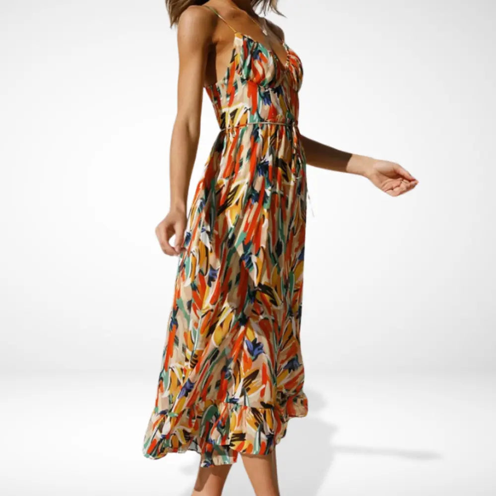 Yamy | Robe midi imprimée avec bretelles spaghetti
