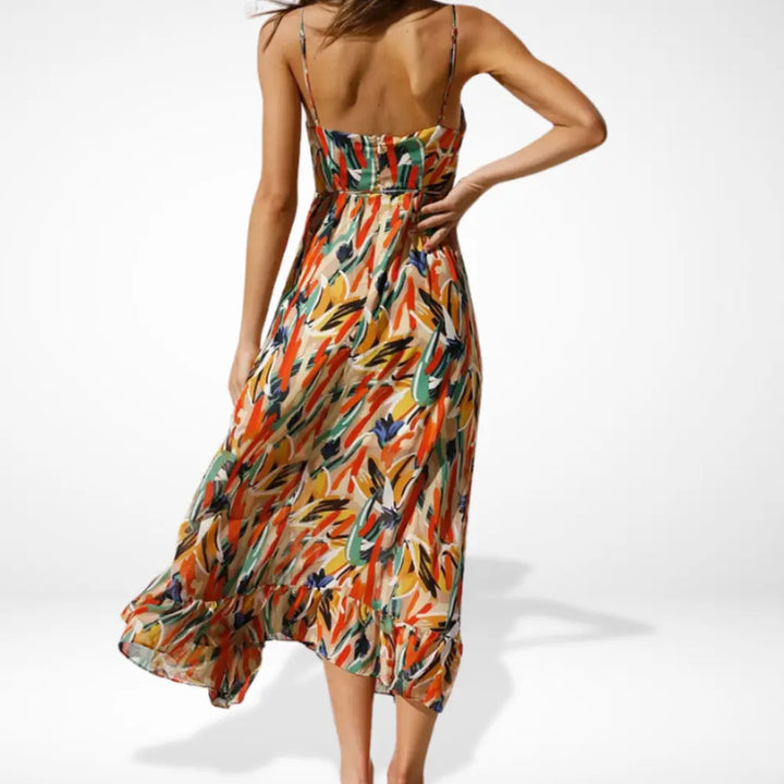 Yamy | Robe midi imprimée avec bretelles spaghetti