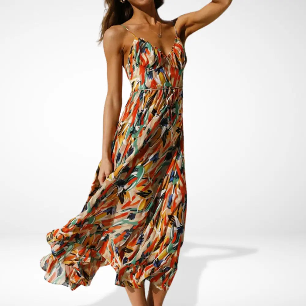 Yamy | Robe midi imprimée avec bretelles spaghetti