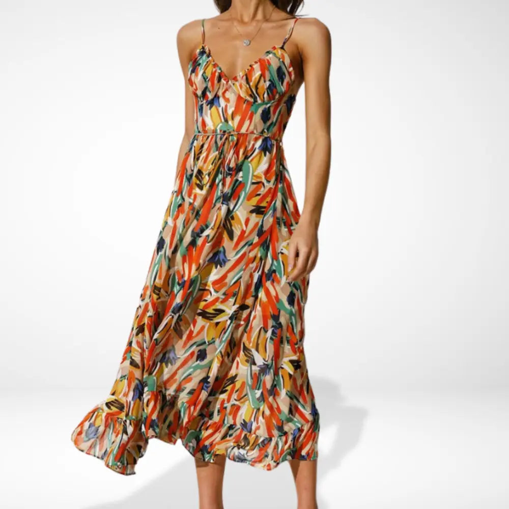 Yamy | Robe midi imprimée avec bretelles spaghetti