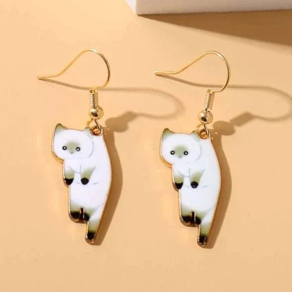 PAIRE DE BOUCLES D'OREILLES PENDANTES EN FORME DE CHATONS
