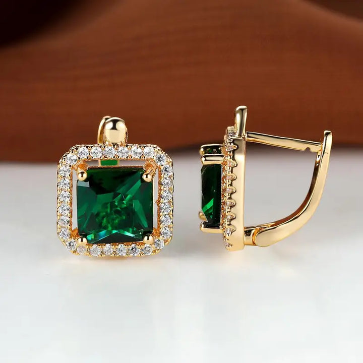 Boucles d'Oreilles en Or avec Zirconia Vert Carré
