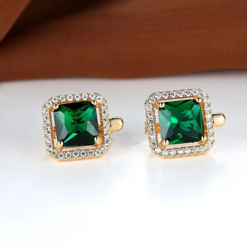 Boucles d'Oreilles en Or avec Zirconia Vert Carré