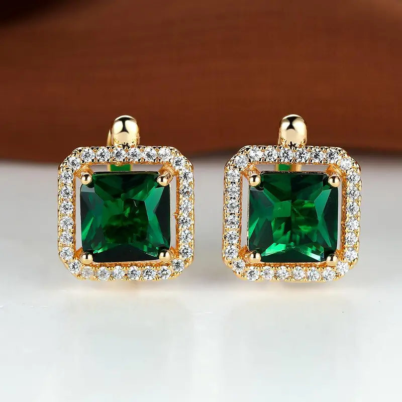 Boucles d'Oreilles en Or avec Zirconia Vert Carré