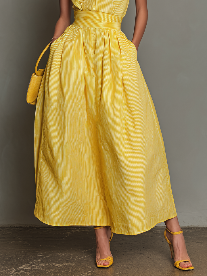 Robe Maxi Sans Manches à Col Rayé Minimaliste pour Femmes MDZ1099D5Y