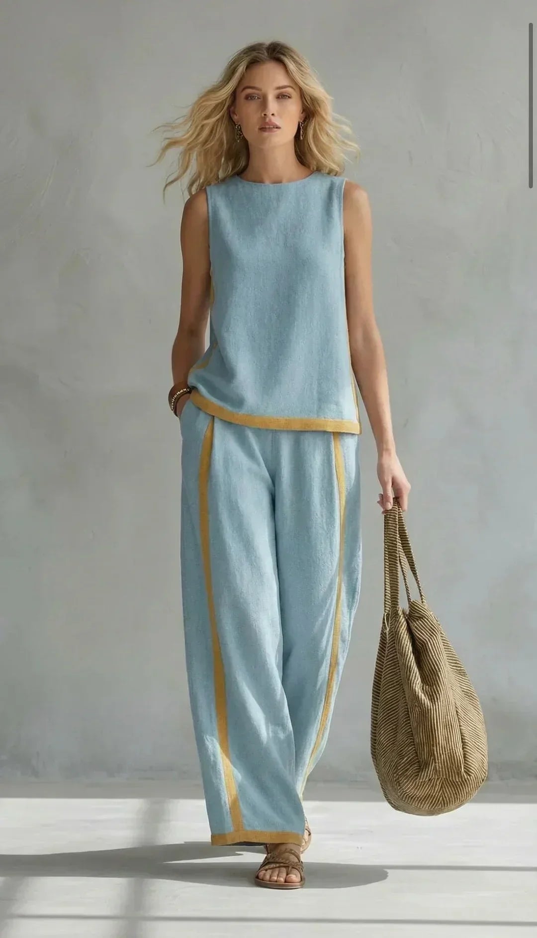Ursula – Un ensemble chic et décontracté d'un gilet et d'un pantalon avec des détails bicolores