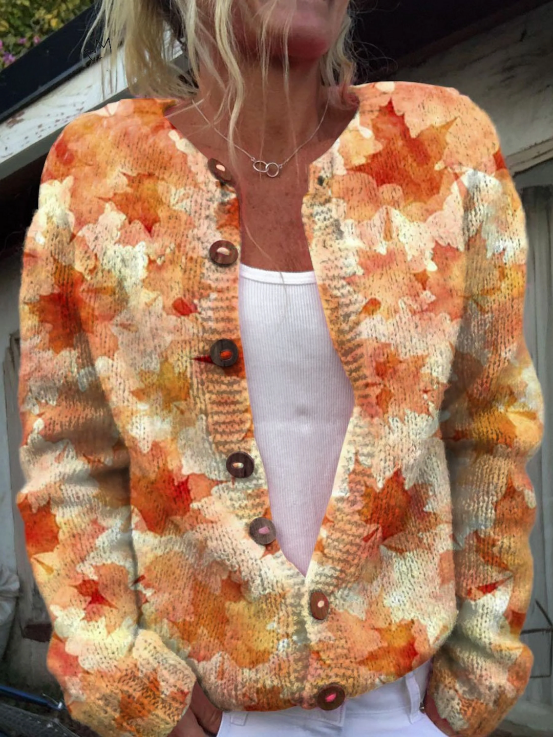 Érable™ | Cardigan Feuilles d'Automne avec Boutons