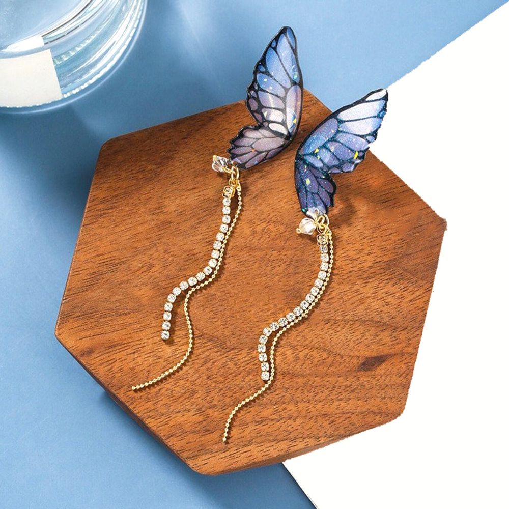 PAIRE DE BOUCLES D'OREILLES PENDANTES EN FORME DE PAPILLON PAILLETTÉ
