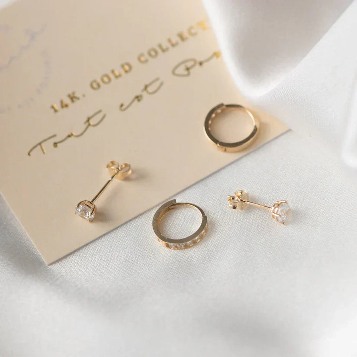 Élégant ensemble de boucles d'oreilles en or Brillane avec pierres