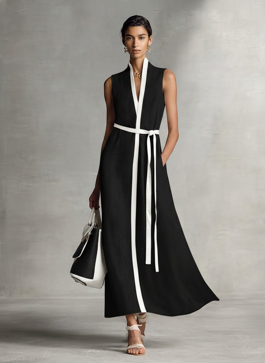 Robe Maxi en Coton Lin à Bretelles Sans Manches pour Femmes MDZ1153B7BA