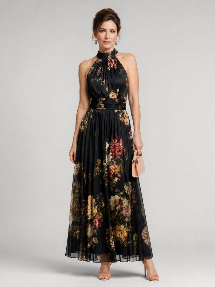 Sior | Robe Midi à Encolure Halter Florale