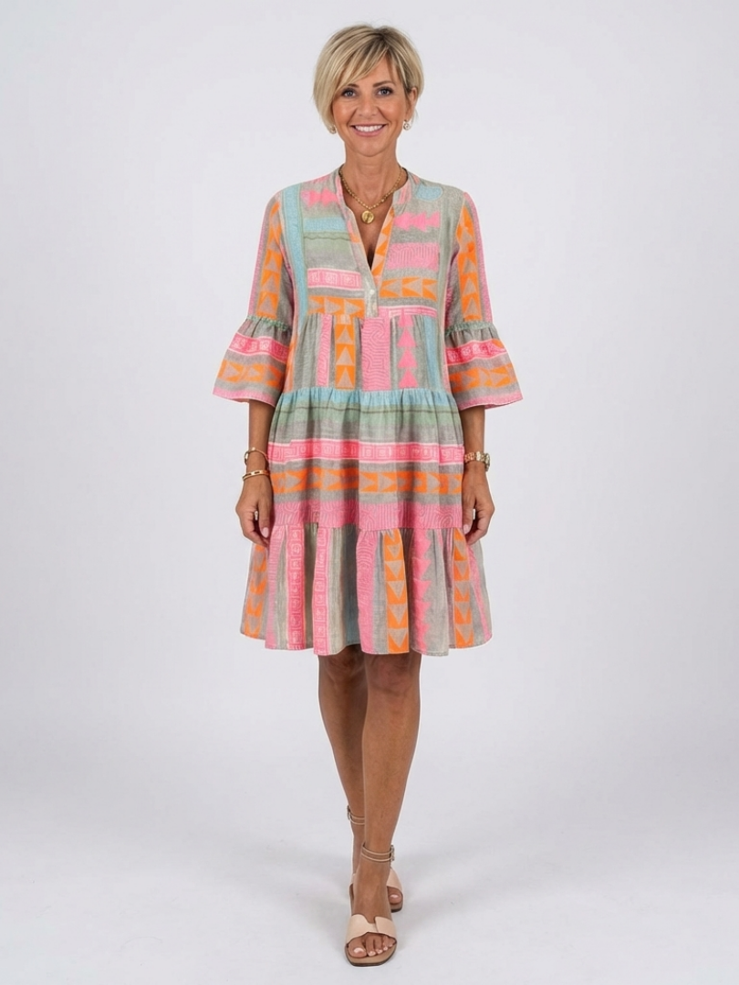 Maelle | Robe à encolure en V avec imprimé géométrique, longueur genou