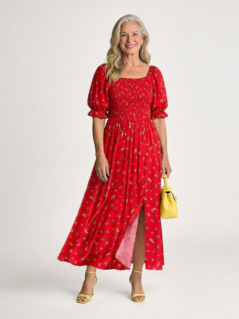 Delphine | Robe midi avec décolleté carré et motif floral