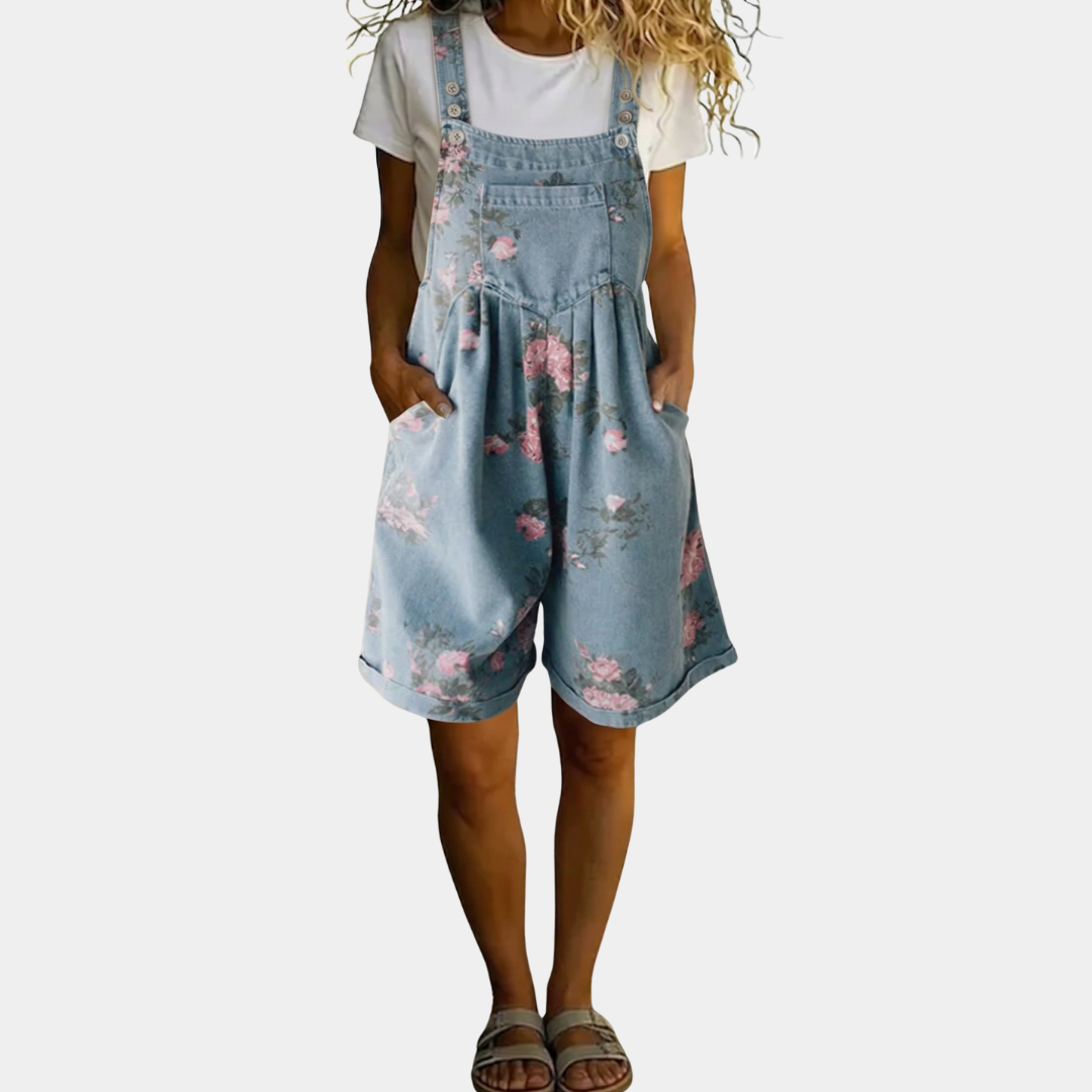 Adriana - Combinaison en denim floral au toucher doux en coton avec finition vintage