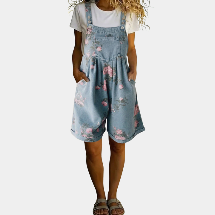 Adriana - Combinaison en denim floral au toucher doux en coton avec finition vintage