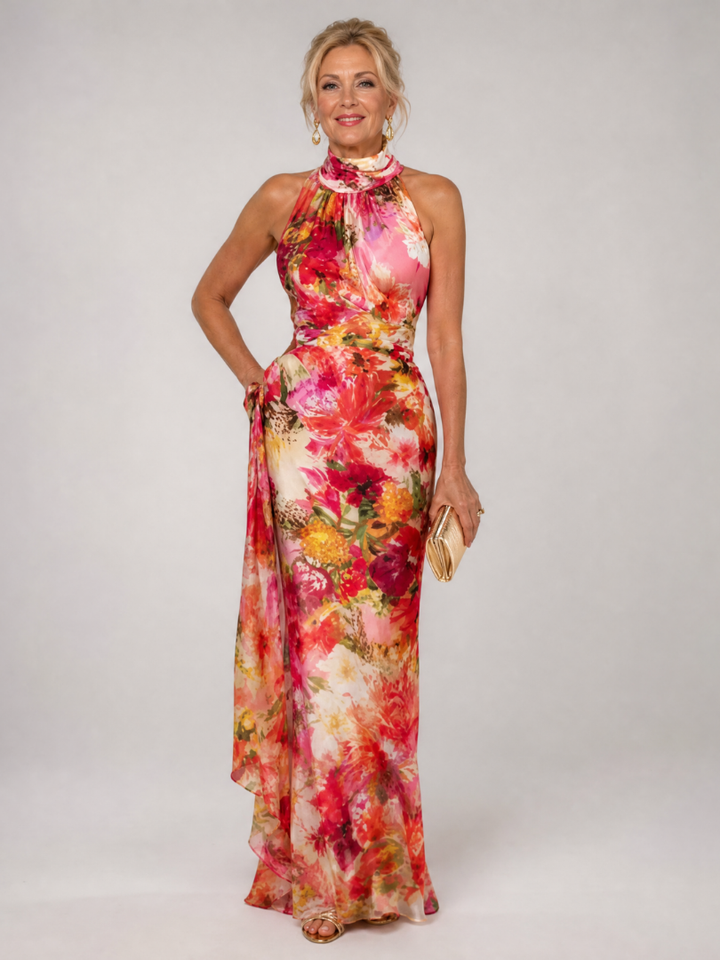 Elisabetta | Robe Maxi Imprimée Fleurie à Col Halter